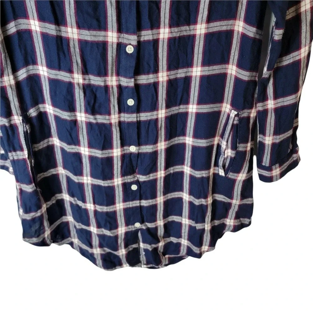 Thread Supply Flannel‎ Shirt Dress Button Down Small Navy Red White